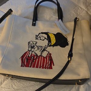 Frances Valentine Cream and Black Tote with Graphic Design
